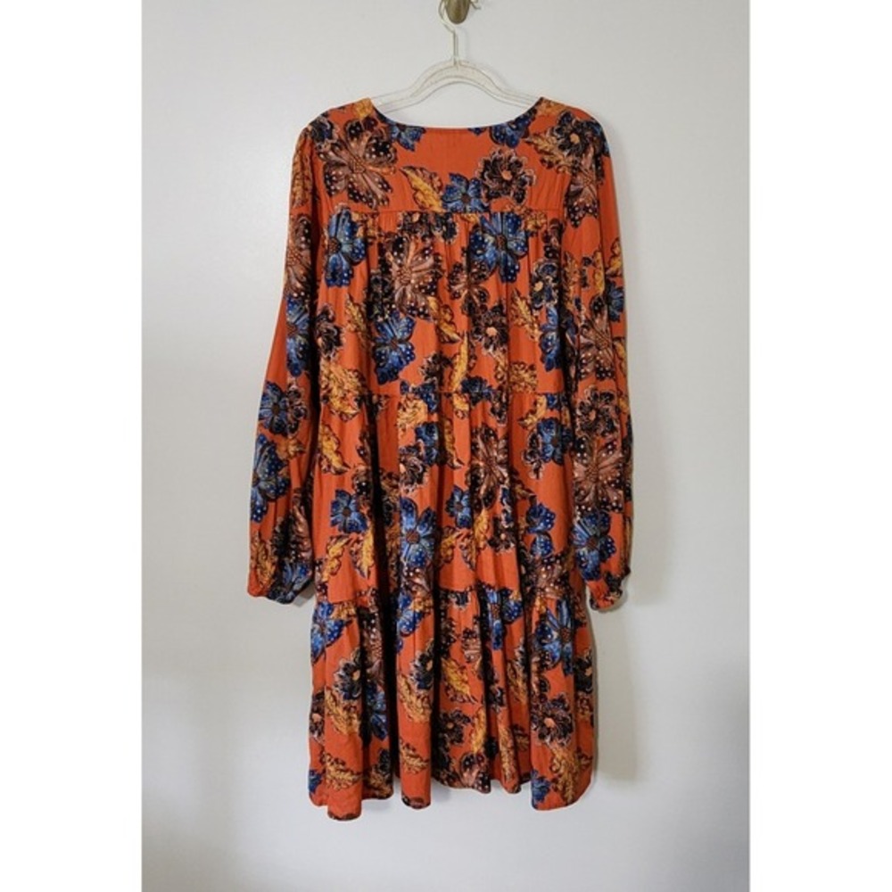Tiered Floral Swing Dress Rich Jewel Tones Earthy Autumnal 70s Retro Boho Large - Picture 5 of 10